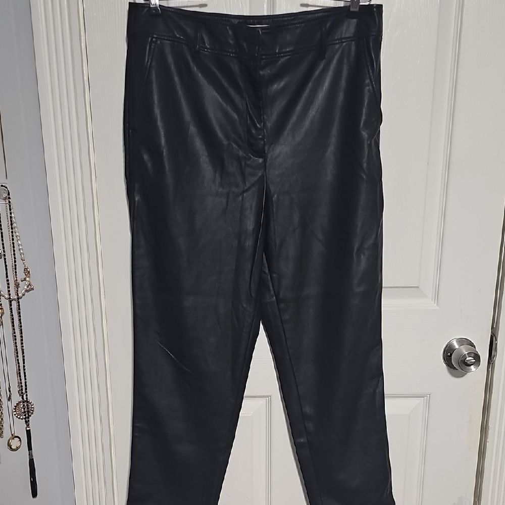 LOFT Shiny Black Leather-Style Trousers